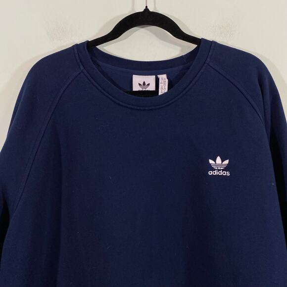 Adidas Men Navy Blue Trefoil Essentials Crew Pullover Sweatshirt Size XXL - Picture 2 of 9